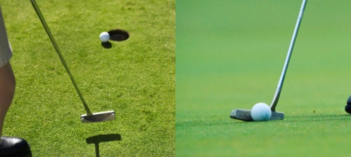 그린에서 퍼팅하는 모습