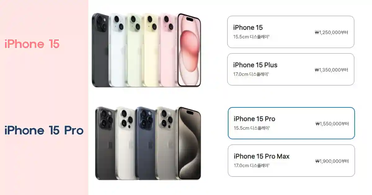 아이폰 15 시리즈 가격 / 출처 : 애플 공식 홈페이지