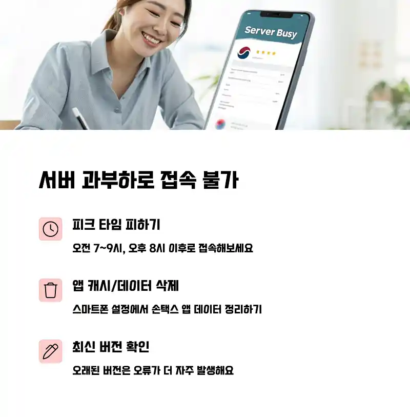 모바일 근로장려금 신청시 손택스 오류 원인 TOP3 2 서버 과부하로 접속 불가