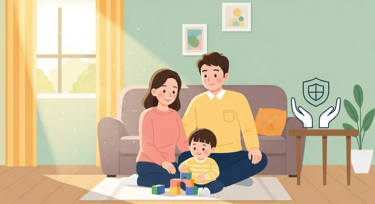 2026년 주거급여 지원으로 안정적인 보금자리를 얻은 가족의 따뜻하고 편안한 모습.