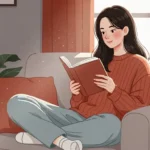 창가 의자에 편안하게 앉아 책을 읽고 있는 한국인 여성의 모습. 따뜻한 햇살과 차분한 분위기가 독서를 유도합니다.