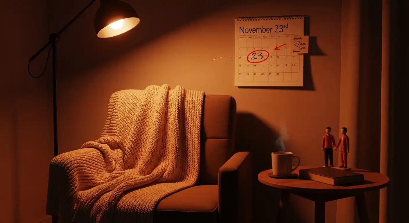 2025년 사랑온난방비 신청 마감일인 11월 23일을 강조하며, 따뜻한 난방을 통해 겨울을 나는 가정을 상징하는 포근한 거실 풍경.