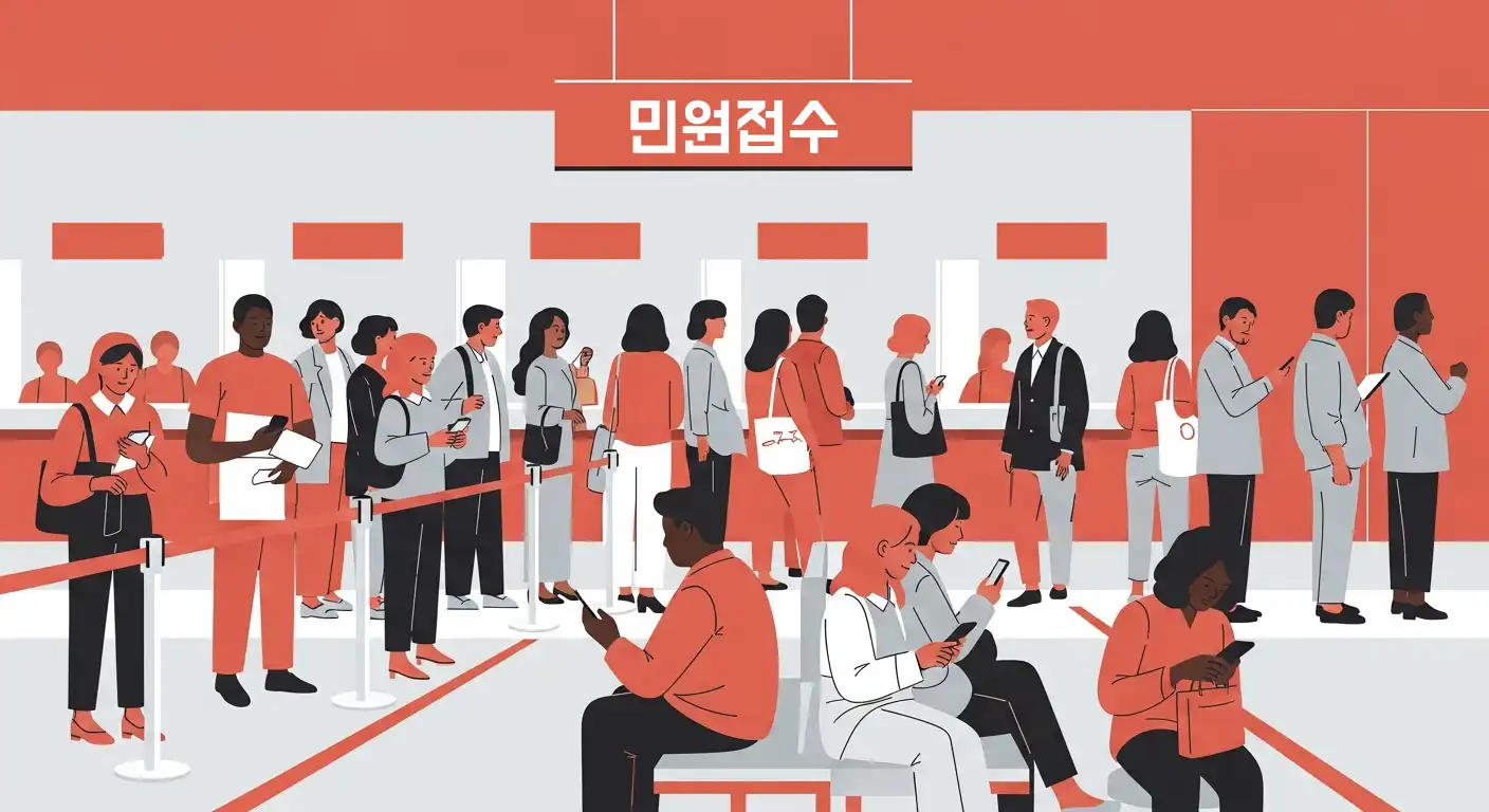 구청 방문 NO! 여권 재발급, 온라인으로 5분 만에 끝내는 완벽 스텝 바이 스텝 2 구청 여권 민원 창구 앞에서 길게 줄 서 있는 사람들의 모습.