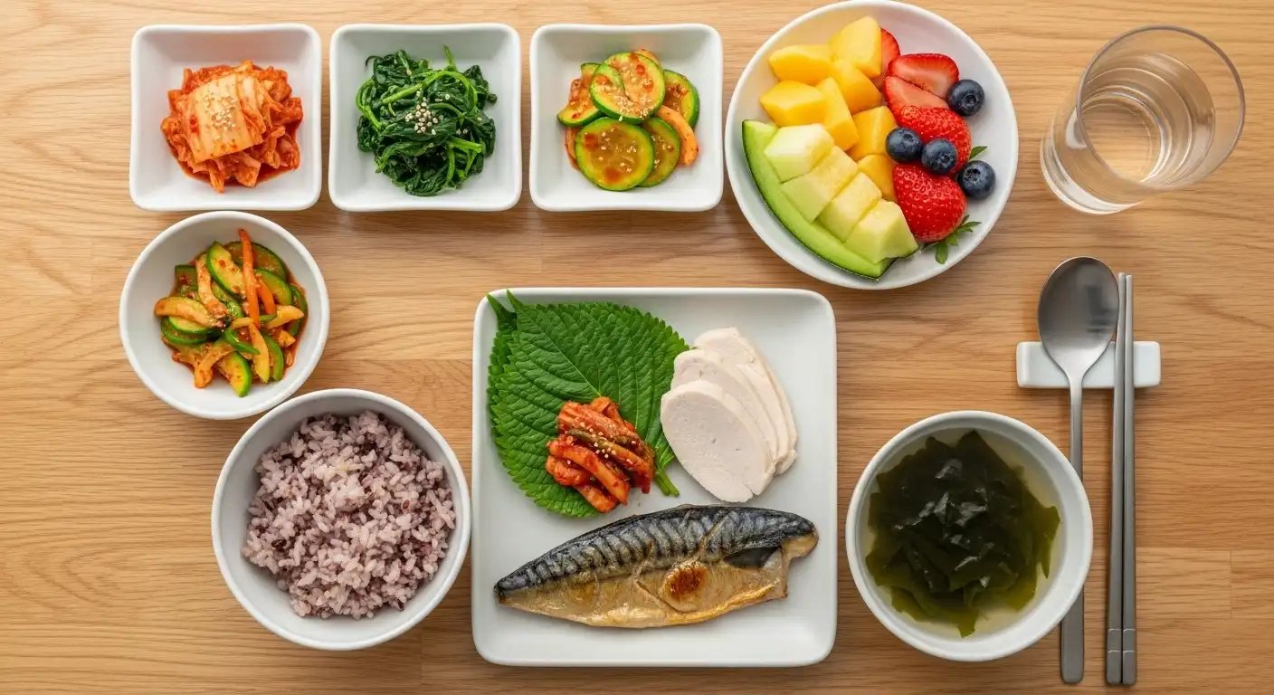 건강한 식단으로 차려진 한국인의 아침 식탁, 혈관 건강에 좋은 음식들.