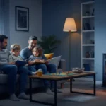 따뜻하고 아늑한 거실에서 가족이 편안하게 휴식을 취하는 모습