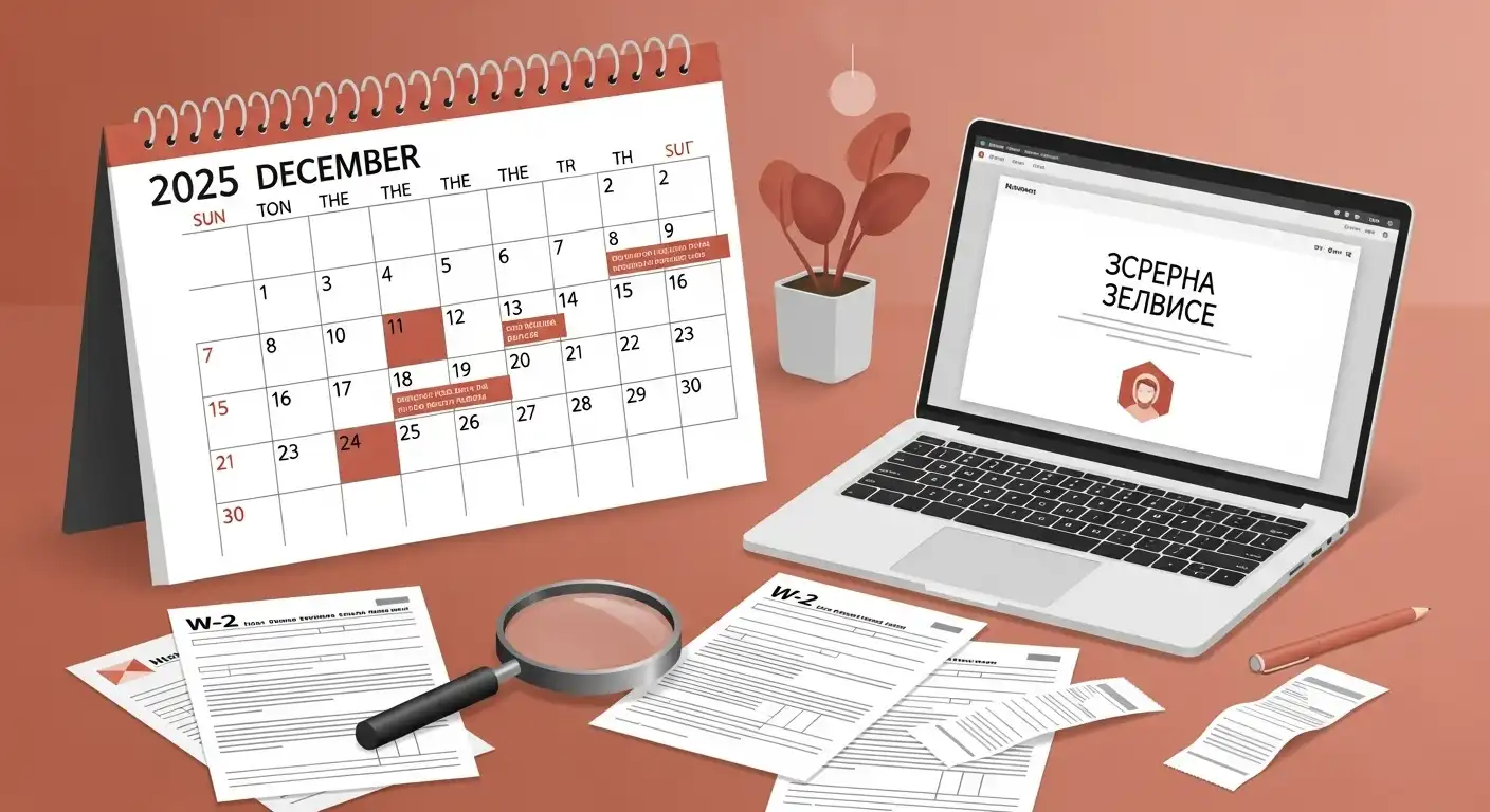 2025년 12월 달력과 연말정산 서류를 검토하는 모습