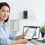 스마트폰 앱으로 2026년 연말정산을 10분 만에 끝내고 최대 환급금을 받는 것에 만족하는 직장인의 모습