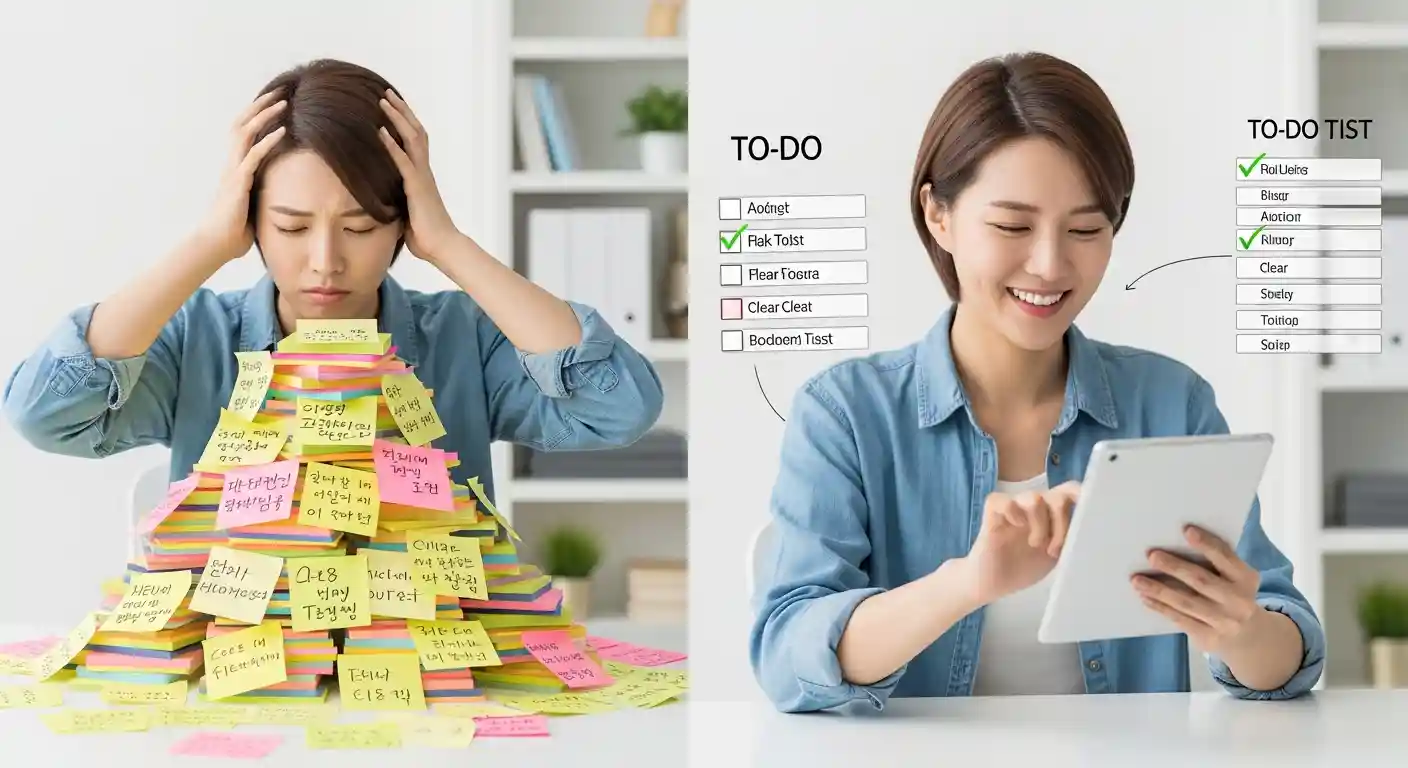 게으른 내가 매일 목표를 달성한 비결 시간 관리 성공 사례와 실천 노하우 2 복잡한 목표를 작게 쪼개어 쉽게 달성하는 한국인 청년의 모습.